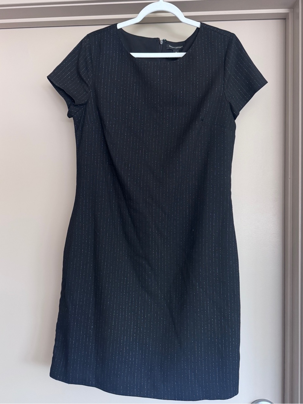 Banana Republic Black Pinstripe Short-Sleeve Midi Dress